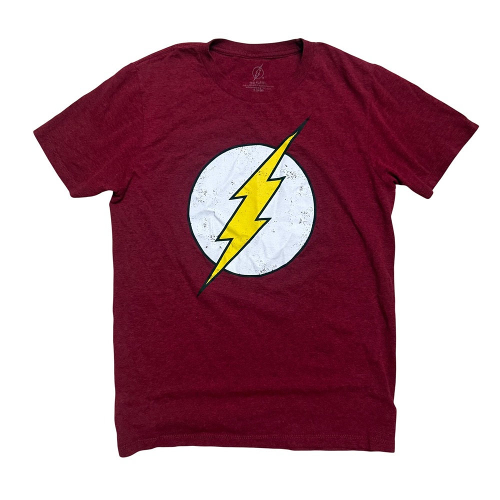 DC Comics The Flash Burgundy Lightning Bolt Graphic T-Shirt Tee Men's Size Small